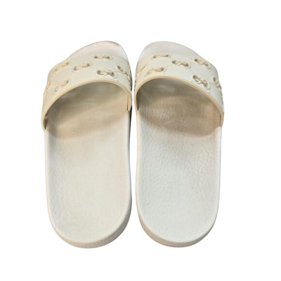 Gucci Slides Shoes Mens Size 6 White GG Logo Embossed Italian Rubber Sandals - Picture 5 of 14